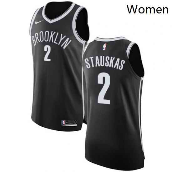 Womens Nike Brooklyn Nets 2 Nik Stauskas Authentic Black Road NBA Jersey Icon Edition